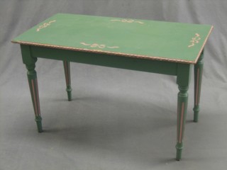 A rectangular Adam green painted coffee table, raised on turned and fluted supports 30"