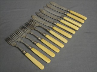 A set of 6 silver plated fish knives and forks by Mappin & Webb