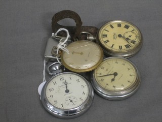 A Smiths dress pocket watch contained in a gilt metal case, 2 Ingasol pocket watches, 1 other and a wristwatch