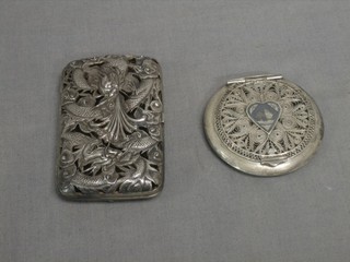 An Oriental pierced silver cheroot case decorated dragons together with an Easter silver compact with Niello decoration