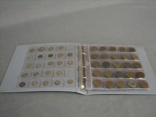 A collection of coins contained in a plastic ring binder