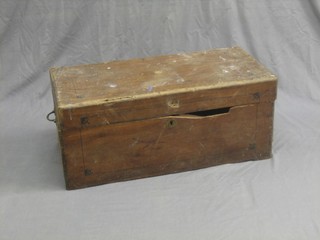 A 19th Century camphor trunk with hinged lid and brass drop handles (some splits to side) 32"