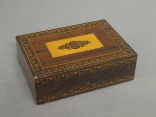 A 19th Century rectangular rosewood box with Tonbridge banding and hinged lid 7"