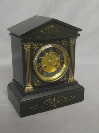 A French 19th Century 8 day striking mantel clock contained in a black marble architectural case, the dial marked Stickler Paris