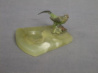 An Art Deco onyx and Austrian cold painted bronze ashtray decorated a Budgerigar 3"