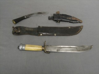 A Bowie style knife the 8" blade marked no.41 and with other various markings together with a miniature Kukri