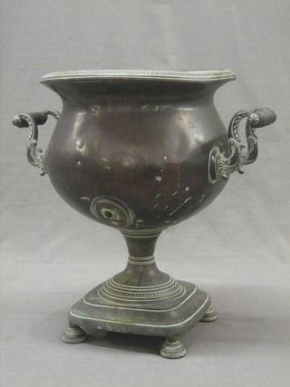 A Regency copper twin handled tea urn (missing lid and spicket)