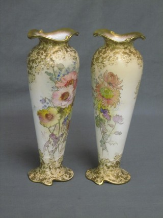 A pair of Doulton Burslem vases with floral decoration signed C Hart, the base marked HR2682 C7571 10"