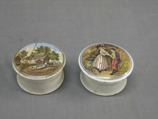A 19th Century Prattware pot lid and base - The Residence of Anne Hathaway Shakespeare's Wife, Shottery Nr Stratford on Avon (f and r) together with 1 other with motto 