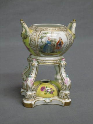 A 19th Century porcelain chocolate can with building decoration 3" together with an associated top