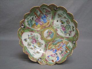 A 19th Century Canton famille rose scallop shaped dish decorated court figures 8"