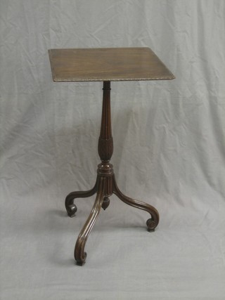 A 19th Century style rectangular mahogany wine table, raised on a turned and fluted column 16"