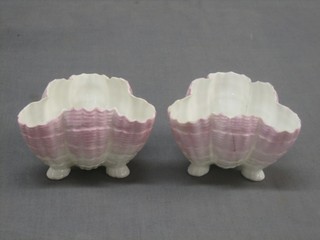 A pair of Victorian Worcester shell shaped bowls, bases with blue Worcester mark and 12 dots marked 69 3" (1f)
