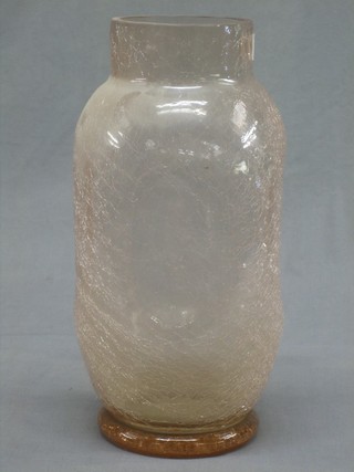 A large pink crackle glazed vase 15"