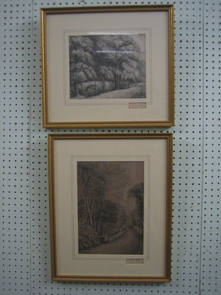 A pencil drawing "Burford Bridge, Dorking" and an etching "Burford Bridge, Dorking 7" x 9"
