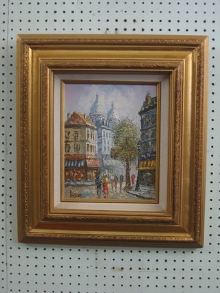 Burnet, oil on board "Impressionist French Street Scene with Figures" 9 1/2" x 8"
