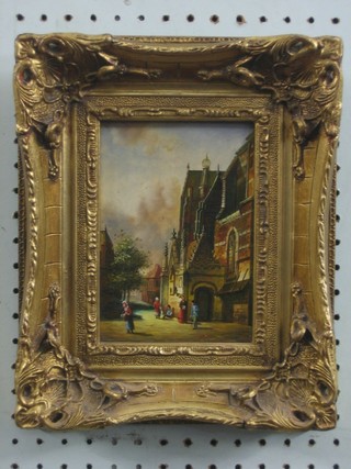 A reproduction Victorian oil painting on board "Buildings" contained in a decorative gilt frame 7" x 4 1/2"