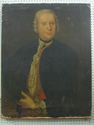 An 18th Century oil on canvas "Portrait of a Gentleman" 31" x 24", (some old worm holes to bearers)