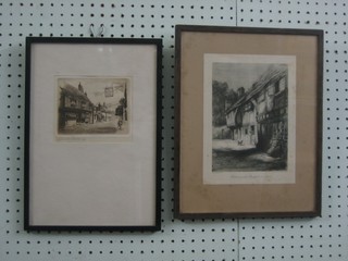 An etching  "The George Inn" 4" x 5" together with a monochrome print "Market at Stratford on Avon" 8" x 6"