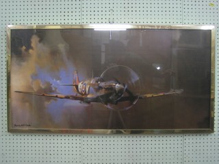 After Brian Clark, coloured print "Spitfire in Flight" 20" x 40"