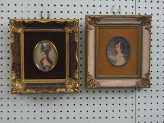 2 reproduction portrait prints "Young Noble Women" 3" oval, contained in decorative frames 3"