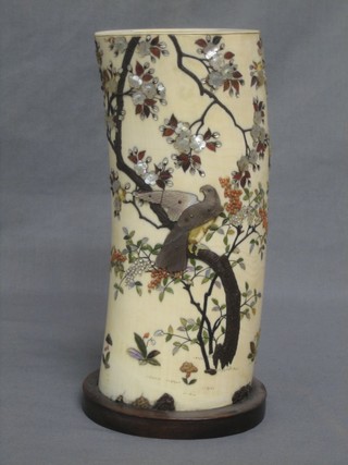 A handsome 19th Century ivory and Fujiama decorated tusk 9"