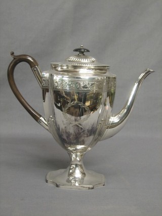 A Georgian style silver plated coffee pot with demi-reeded decoration