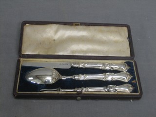 A Victorian silver 3 piece christening set comprising knife, fork and spoon, Birmingham 1843, cased