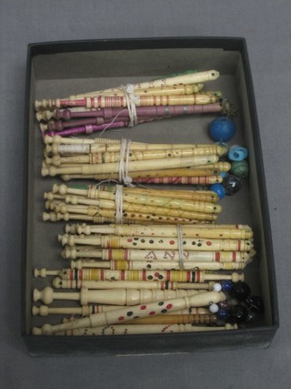 60 various carved bone lace maker's bobbins