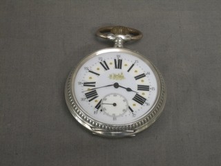 A large Continental open cased pocket watch, the reverse marked Precision, contained in a white metal case