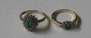 2 gold dress ring set green and white stones