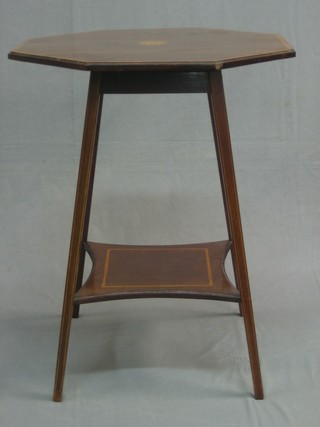 An Edwardian octagonal inlaid mahogany 2 tier occasional table 21"