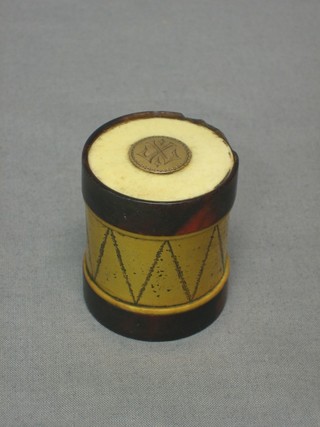 A 19th Century gilt metal, tortoiseshell and ivory trinket box in the form of a military drum 2" (some chips to edge and missing boss to top)