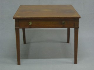 An Edwardian square inlaid mahogany occasional table (fitted a drawer) 24" (cut down)