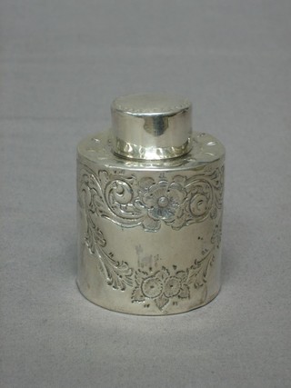 A Victorian cylindrical embossed silver caddy, Sheffield 1895, 2 ozs (some dents)