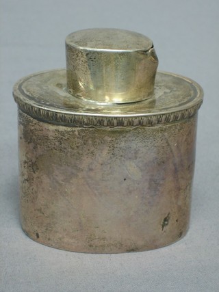 A Victorian oval silver caddy, Sheffield 1895, by James Dixon & Sons, 3 ozs (split to cap)