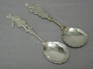 2 decorative silver spoons, the handles in the form of 18th Century lady and gentleman, Chester 1910 and 1915, 3 ozs
