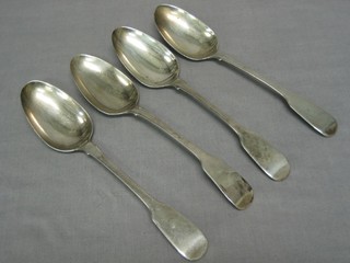 A set of 4 George III silver fiddle pattern table spoons, London 1815 9 ozs