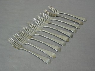 10 Georgian silver Old English pattern table forks 11 ozs