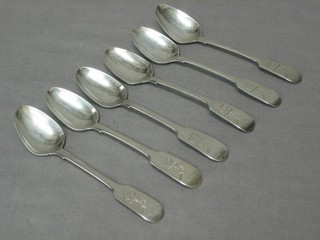 A harlequin set of 6 William IV silver fiddle pattern teaspoons Exeter 1830 - 1831, 3 ozs