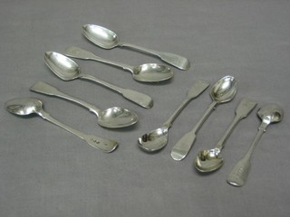 4 Georgian silver fiddle pattern teaspoons 1816 and 2 other spoons and 3 Victorian teaspoons, 6 ozs