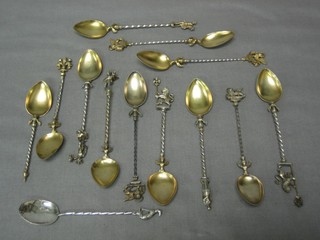 13 various Continental silver coffee spoons 4 ozs