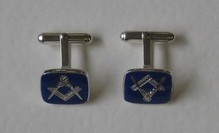 A pair of silver and blue enamelled Masonic cufflinks