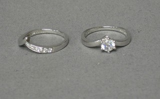 2 silver dress rings set white stones