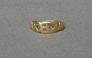 A 15ct gold dress ring set white and green stones (stone missing)