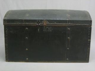 A 19th Century domed trunk with hinged lid and iron drop handles 39"