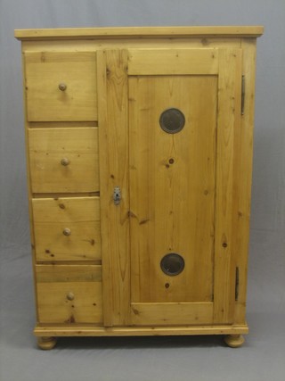 A Continental stripped and polished meat cabinet, the side fitted 4 long drawers and with a cupboard to the side enclosed by a panelled door 37"