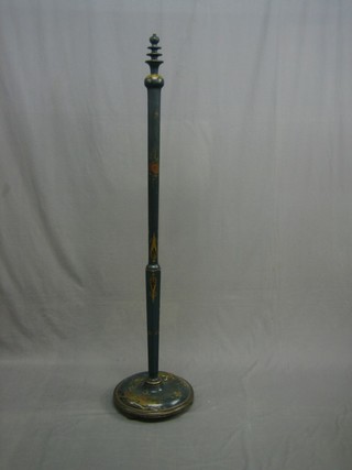 A 1930's blue lacquered chinoiserie style standard lamp