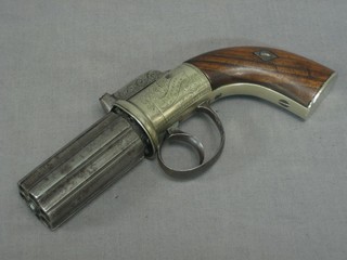 A 6 shot percussion, bar action, pepper box revolver by W Thomson of Aberdeen