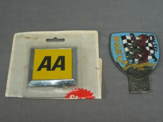 An enamelled British Automobile Racing Club radiator badge, base marked L9492 (chips to enamel) together with an AA badge